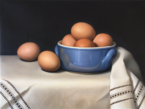 STILL LIFE WITH EGGS IN A BLUE BOWL ~ Archival print
